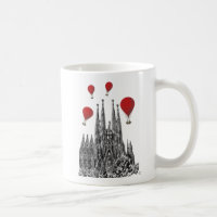 Sagrada Família e Balões de Ar Quente Vermelho