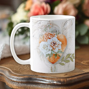Caneca De Café Sagrado Coração Floral Com Neutros Suaves & Botâni