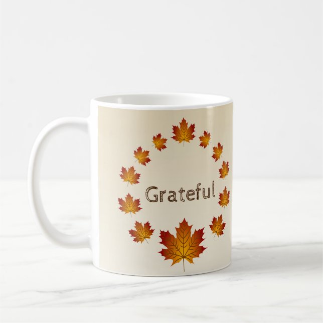 Caneca De Café Saída de Ação de Graças Folhas Simples Grateful Ma (Esquerda)