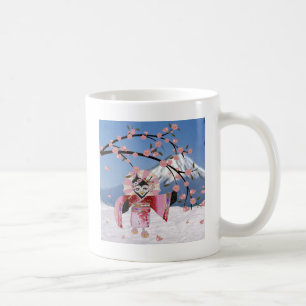 Caneca De Café Sakura Geisha Pássaro na Neve Flores de Cerejeira
