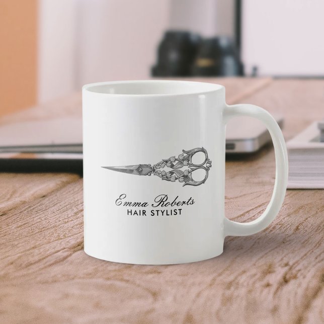 Caneca De Café Salão de Cabelo Vintage - Tesoura Antiquada (Criador carregado)