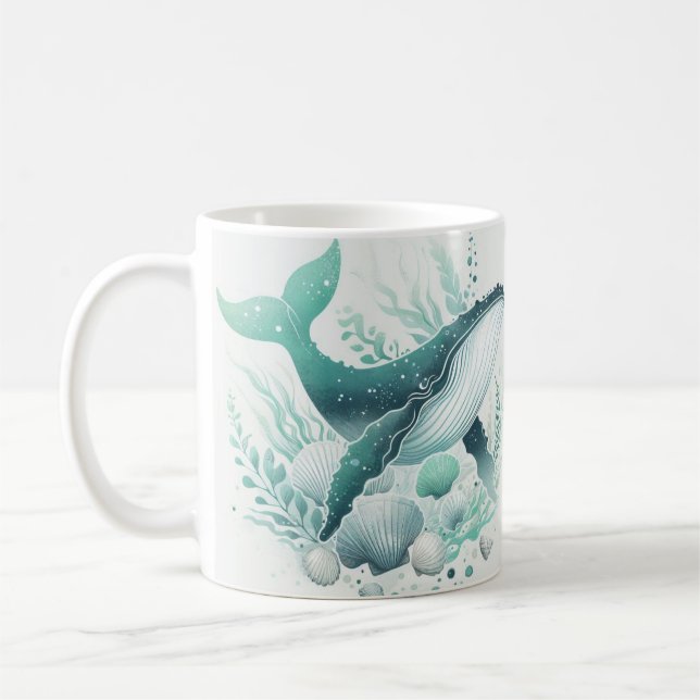 Caneca De Café Salife do Oceano de Baleia Teal (Esquerda)