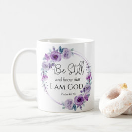 Caneca De Café Salm 46:10 Esteja quieto e conheça o Floral Roxo B