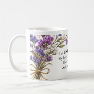 Caneca De Café Salmo 28:7 Versículo Bíblico, Arte Floral Roxo Lav
