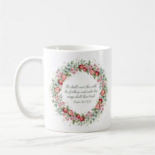 Caneca De Café Salmo 91 4 KJV Sob as Suas Asas Coroa de Morango