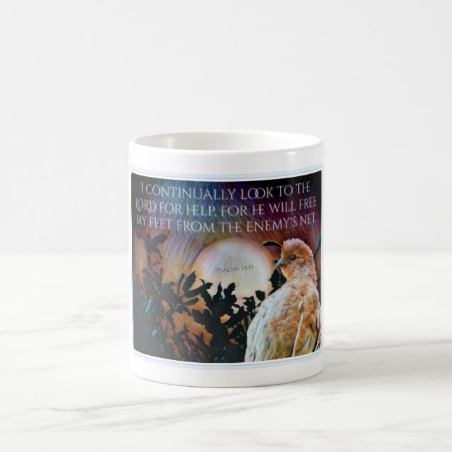 Caneca De Café Salmos 25:15 Verso De Bíblia Com Quail Feminino (Centro)