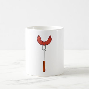 Caneca De Café Salsicha Grelhada em Garfo de Churrasco