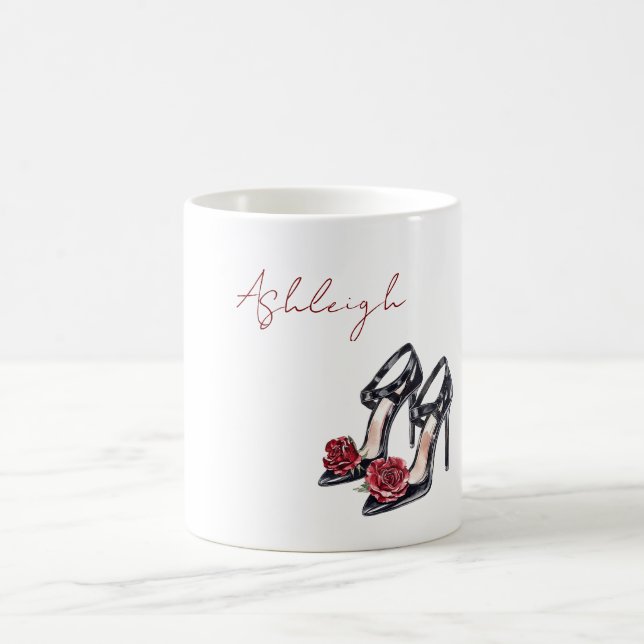 Caneca De Café Saltos Altos Rosa Floral Vermelho Preto (Centro)