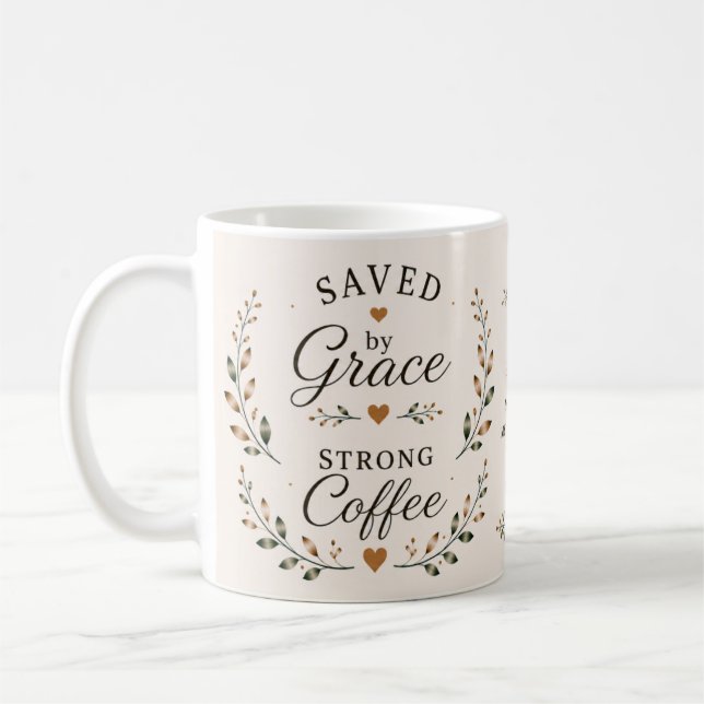 Caneca De Café Salva pela Graça, Café Forte | Café Baseado na Fé (Esquerda)
