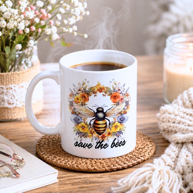 Caneca De Café Salve as Abelhas Florais (Criador carregado)