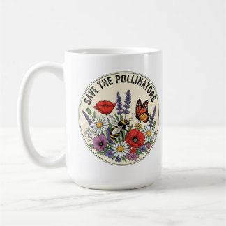 Caneca De Café Salve o Polinizador com abelha, borboleta & flores