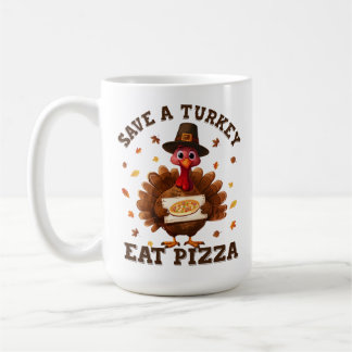 Caneca De Café Salve um Peru Coma Pizza – Pizza de Ação de Graças