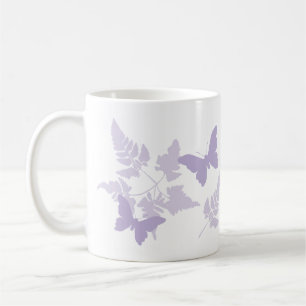 Caneca De Café Samambaias roxas da lavanda das borboletas