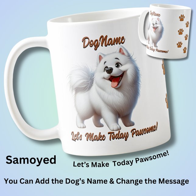Caneca De Café Samoyed, Adicionar Nome do Cachorro, Alterar Texto (Criador carregado)