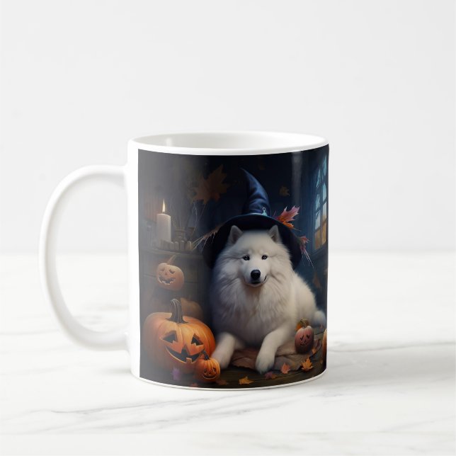 Caneca De Café Samoyed Pumpkins Halloween Scary (Esquerda)