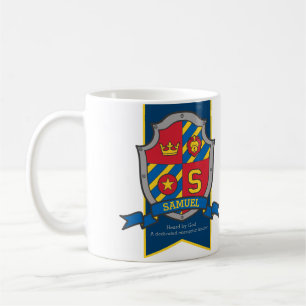 Caneca De Café Samuel cavaleiro escudo vermelho nome azul signifi