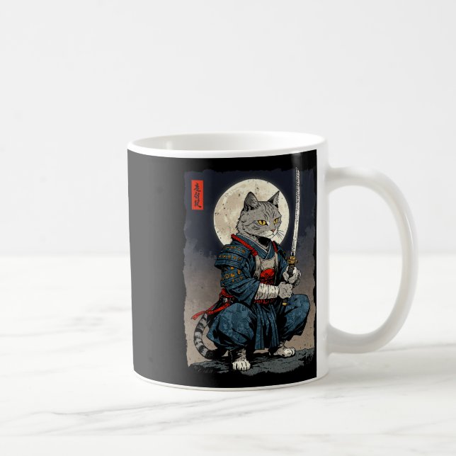 Caneca De Café Samurai Cat. Gato Retro Japonês Gato Lua Ukiyo- (Direita)
