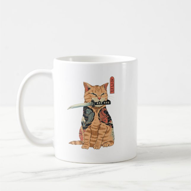 Caneca De Café Samurai Cat Mug Japonês (Esquerda)
