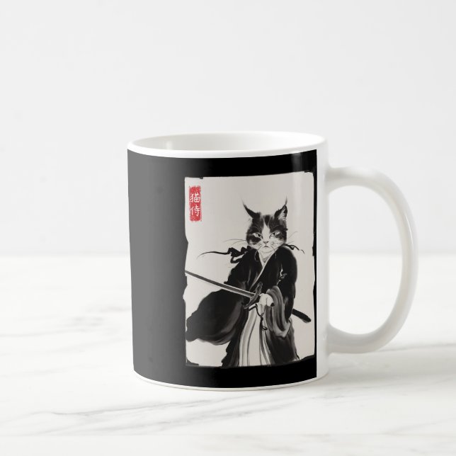 Caneca De Café Samurai Cat Warrior Ink Art Engraçado Estilo Japon (Direita)