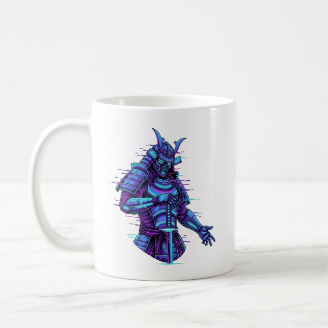 Caneca De Café Samurai Cyberpunk em Brilho Neon (Esquerda)