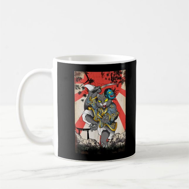 Caneca De Café Samurai Japonês Cat Swordsman Ninja Kitten (Esquerda)