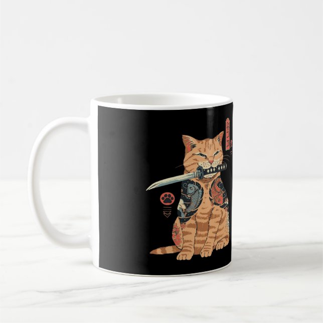 Caneca De Café Samurai Ninja Cat Kawaii Tattoo Graphic (Esquerda)
