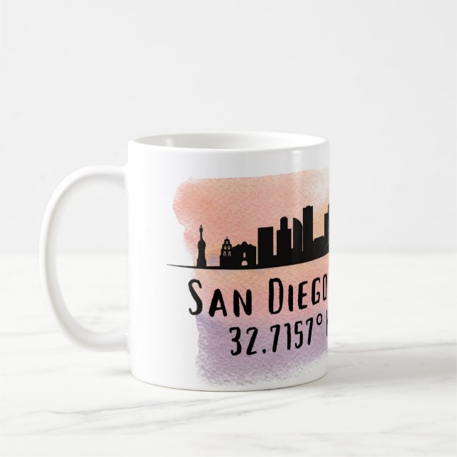 Caneca De Café San Diego City Skyline Latitude e Longitude (Esquerda)