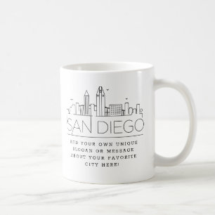Caneca De Café San Diego Stylized Skyline   Slogan Personalizado 