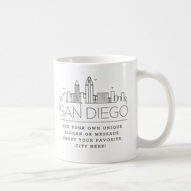 Caneca De Café San Diego Stylized Skyline | Slogan Personalizado  (Direita)