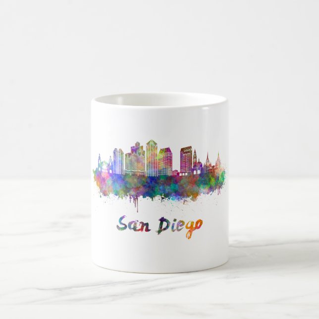 Caneca De Café San Diego V2 skyline in watercolor (Centro)
