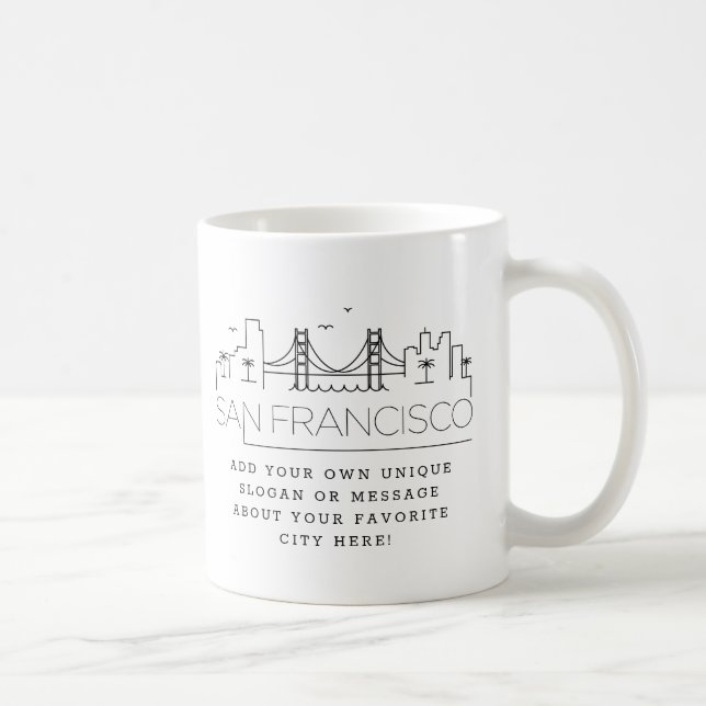 Caneca De Café San Francisco Stylized Skyline | Slogan Personaliz (Direita)