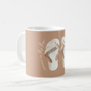 Caneca De Café Sandalhas de Verão Marrom Creme Chinelos