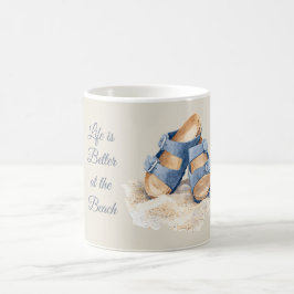 Caneca De Café Sandália Azul de Areia de Praia