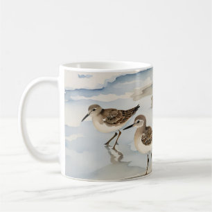 Caneca De Café Sandpiper Sea Birds Coastal Beach Scene Watercolor
