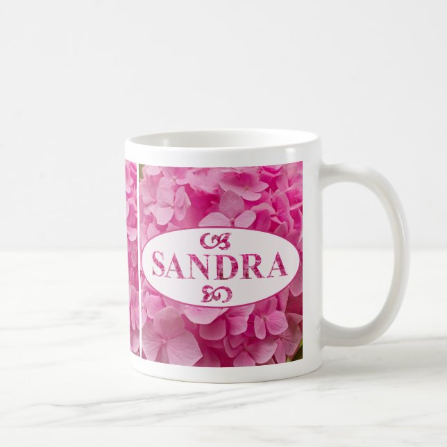 Caneca De Café "Sandra" em Letras Flores Elegantes Rosa Hidrangea (Direita)