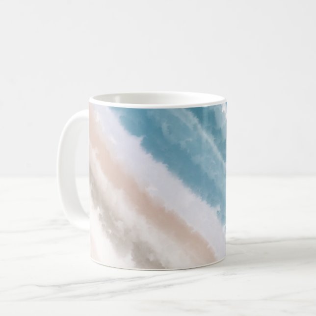 Caneca De Café Sandy Beach Ocean Waves Abstrato Watercolor (Frente Esquerda)