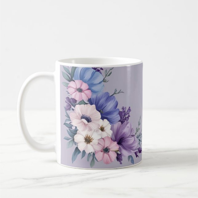 Caneca De Café Sangue delicioso de verão azul, branco, rosa e rox (Esquerda)