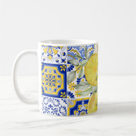 Caneca De Café Sangue do mosaico em azul e amarelo