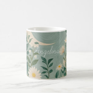Caneca De Café Sangue Lua: Pastel Floral e Lua Crescente