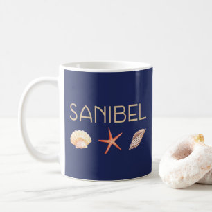 Caneca De Café Sanibel Island Seashells Blue