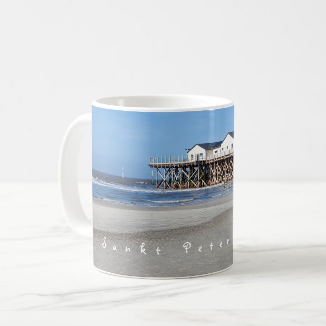 Caneca De Café Sankt Peter Ording House sobre fotos com texto (Frente Esquerda)