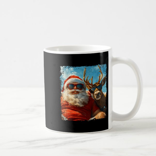 Caneca De Café Santa And Reindeer Selfie Funny Christmas Vacation (Direita)