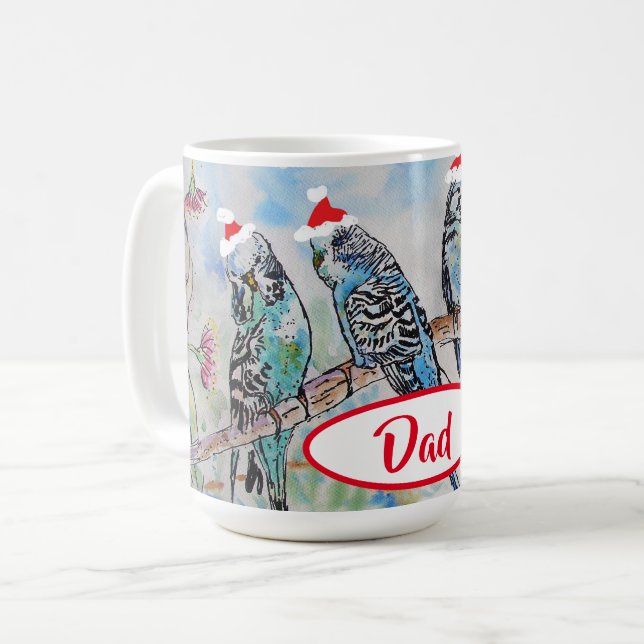 Caneca De Café Santa Budgie Christmas Budgies Budgerigar Bird Dad (Frente Esquerda)