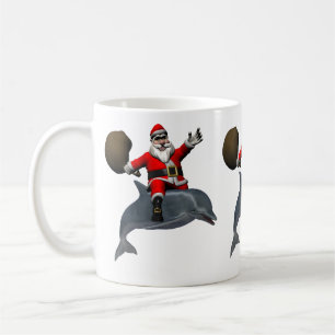 Caneca De Café Santa Claus Andando Em Golfinho