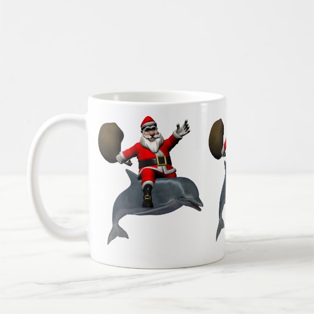 Caneca De Café Santa Claus Andando Em Golfinho (Esquerda)