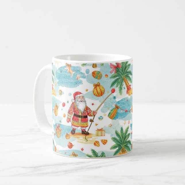 Caneca De Café Santa Claus Christmas Fishing in Summer (Frente Esquerda)