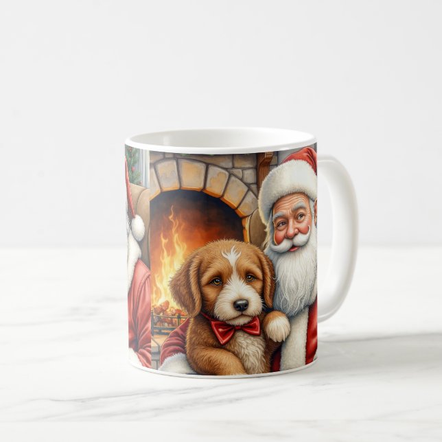 Caneca De Café Santa Claus Holding Bernedoodle Christmas Art (Frente Esquerda)