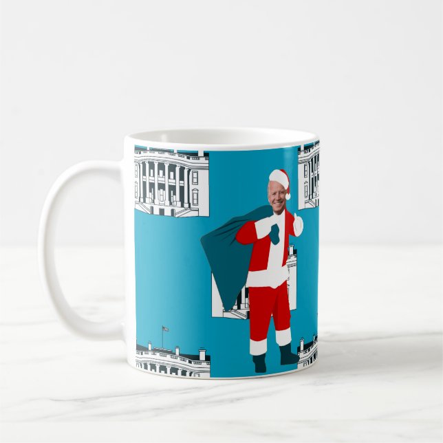 Caneca De Café santa claus joe biden blue xmas Casa Branca (Esquerda)