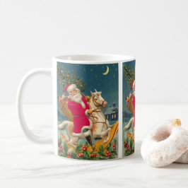 Caneca De Café Santa Claus on a wooden horse