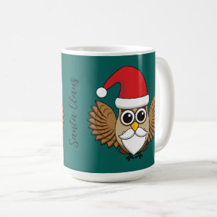 Caneca De Café Santa Claus Owl   Adicione seu nome